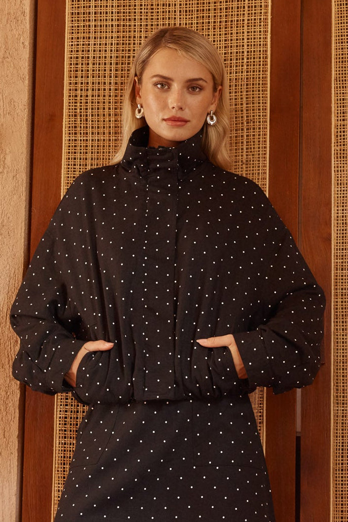 Brookie Spot Bomber Jacket - Black/White