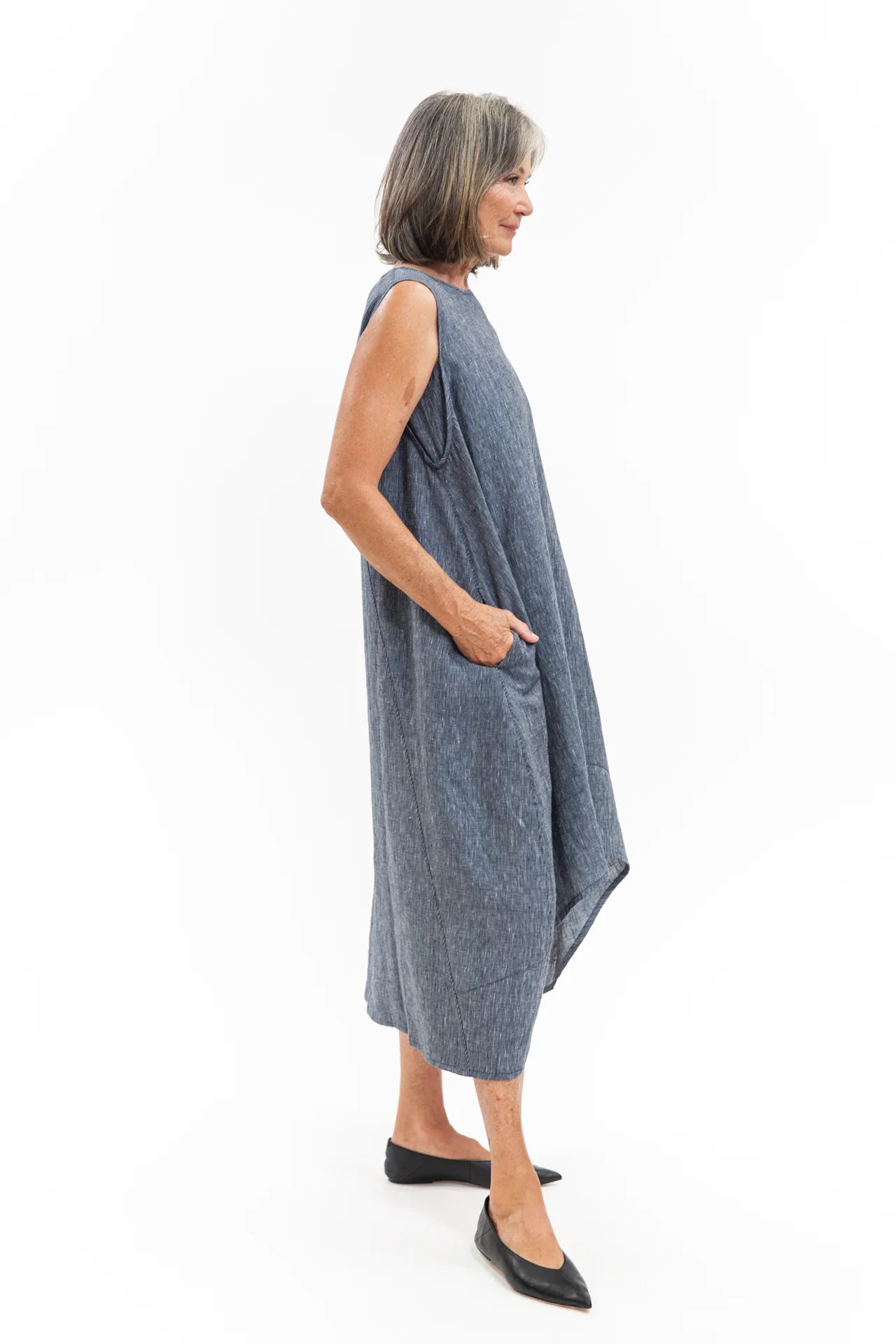 Mia Dress- Navy Pinstripe