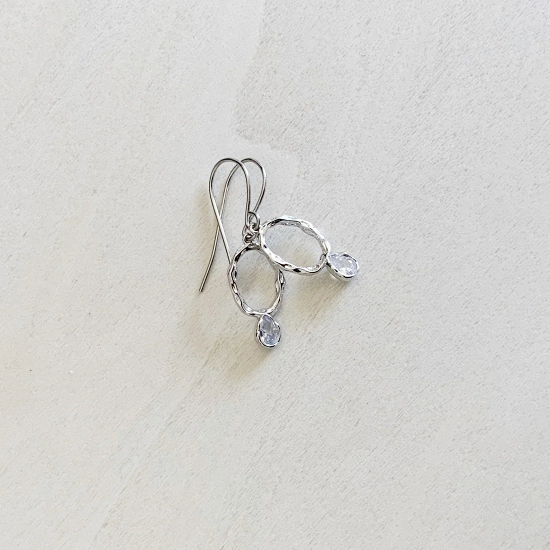 Organic Drop CZ Earrings - Platinum Silver