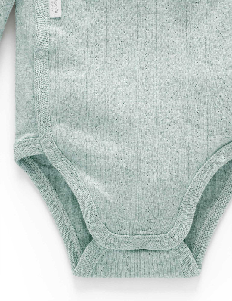 Purebaby Pointelle L/S Wrap Bodysuit - Fern Melange