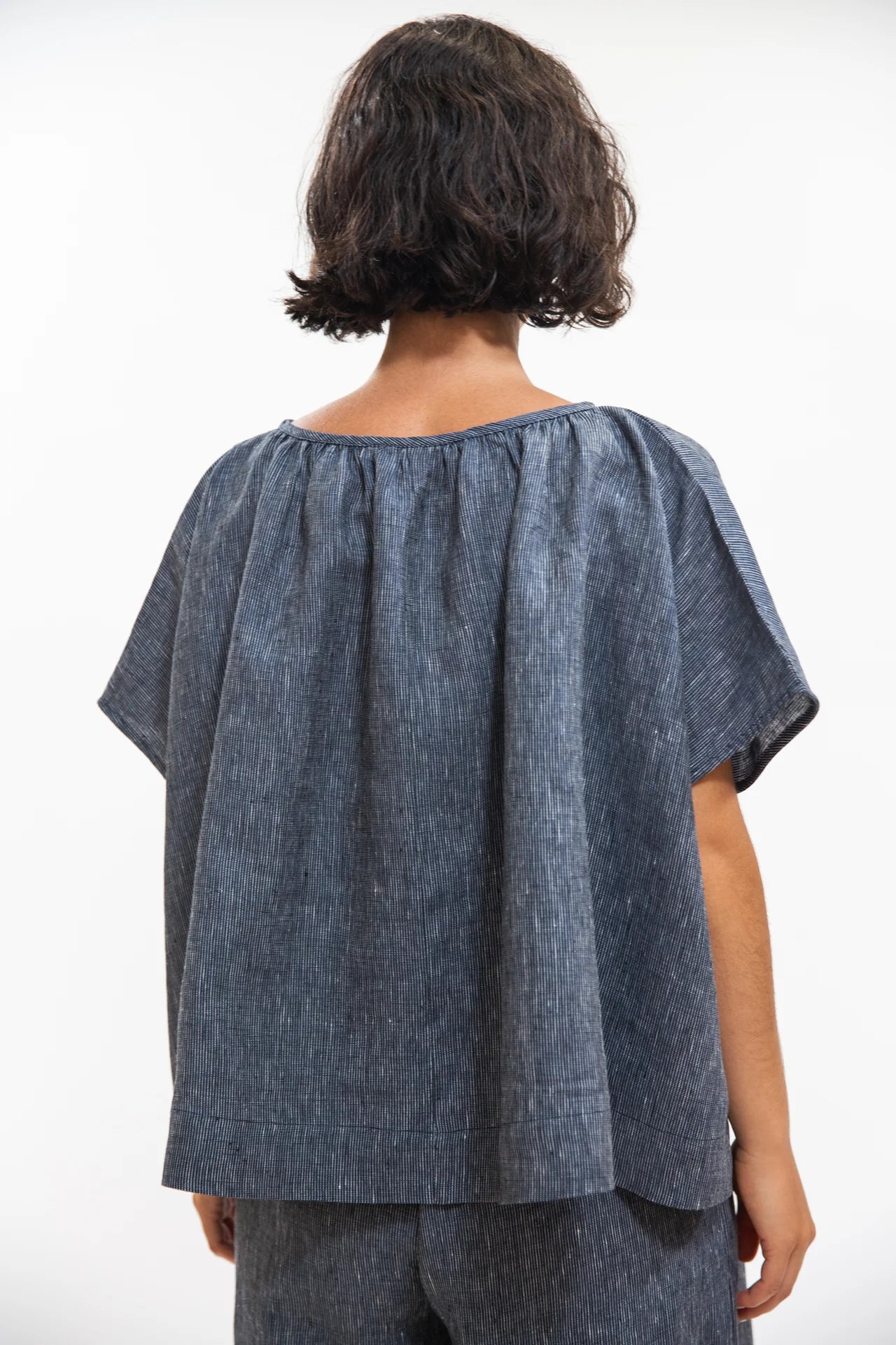 Poppy Top- Navy Pinstripe