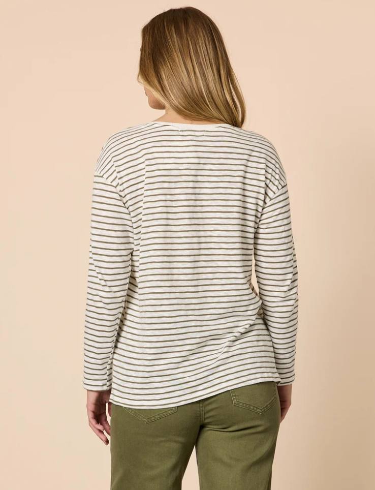 City Stripe Tee- Khaki/Ivory