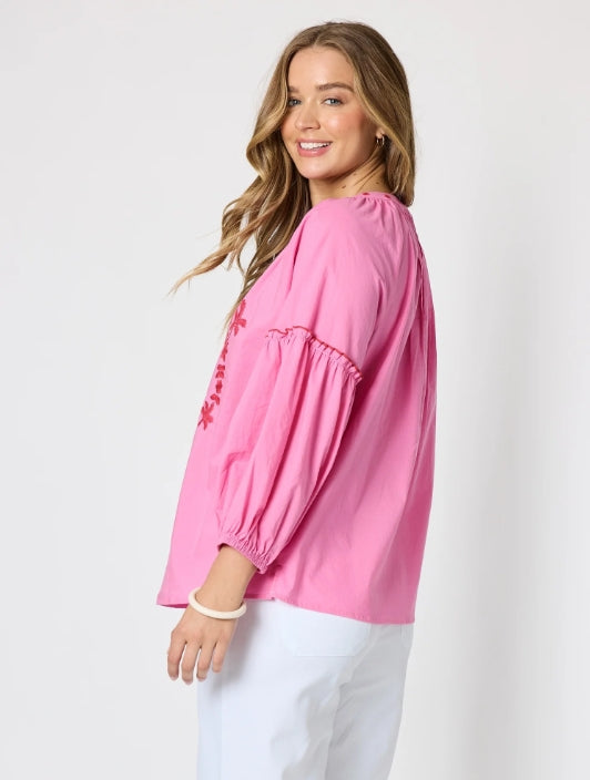 Coral Coast Embroidered Top - Rose