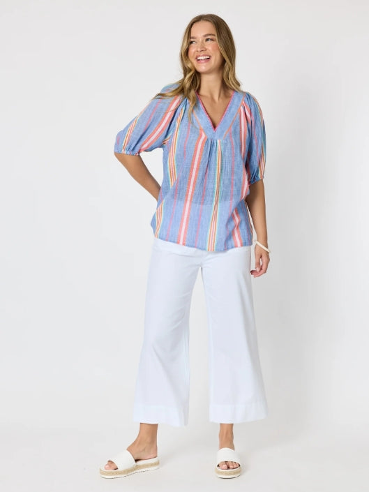 Laguna Stripe Print Top - Denim Multi