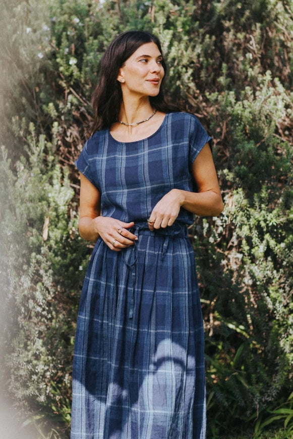 Mirella Blue Check Linen Top