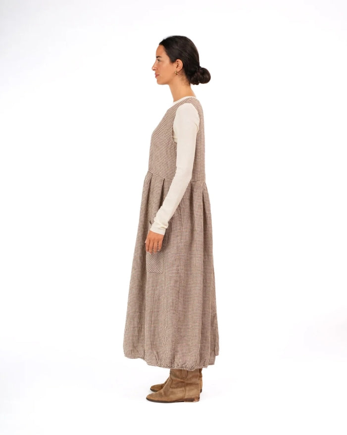 Sartene French Linen Dress in Tiny Brown Gingham