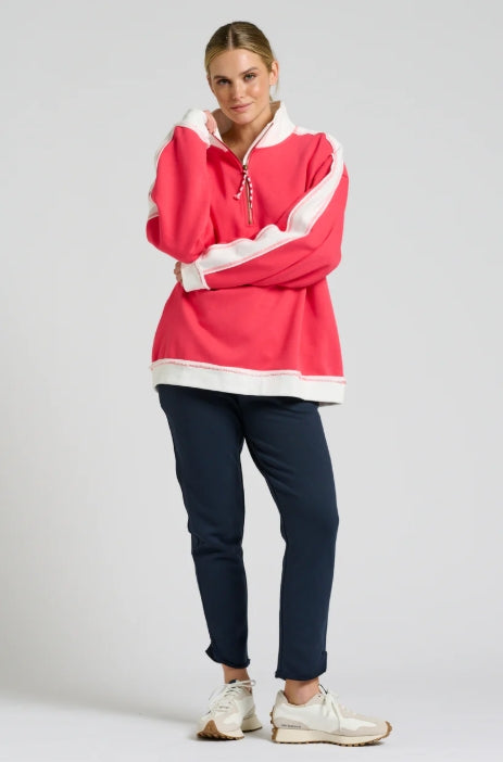 Barb Baggy Sweatshirt - Red with Ivory Trim