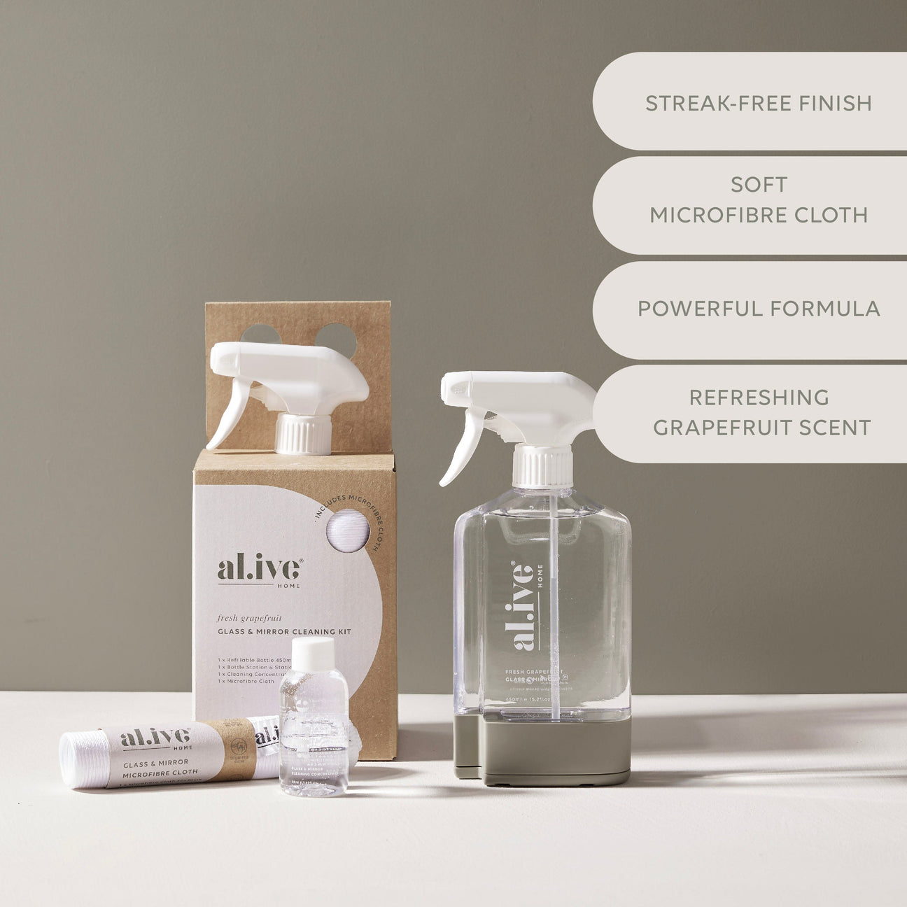 Alive Glass & Mirror Cleaning Kit - Fresh Grapefruit