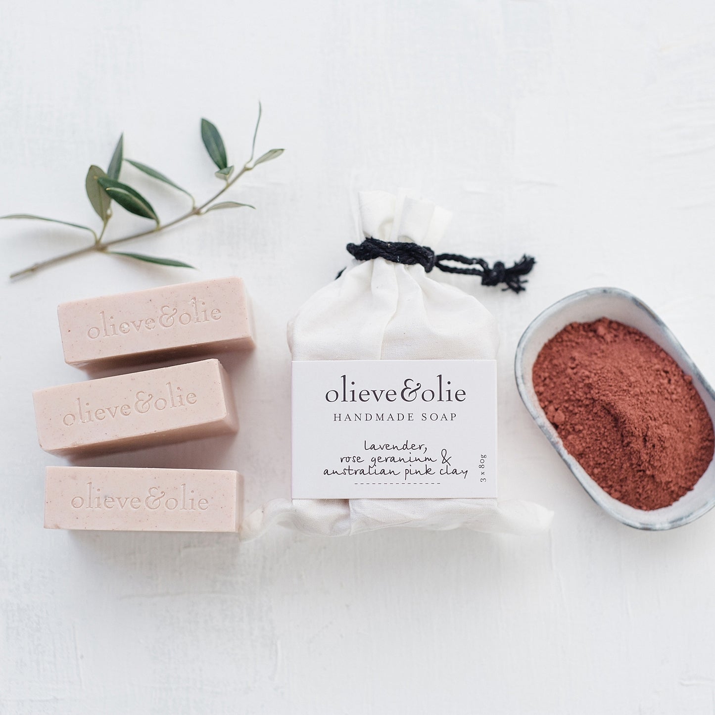 Olieve & Olie Handmade Soap - Lavender, Rose Geranium & Australian Pink Clay