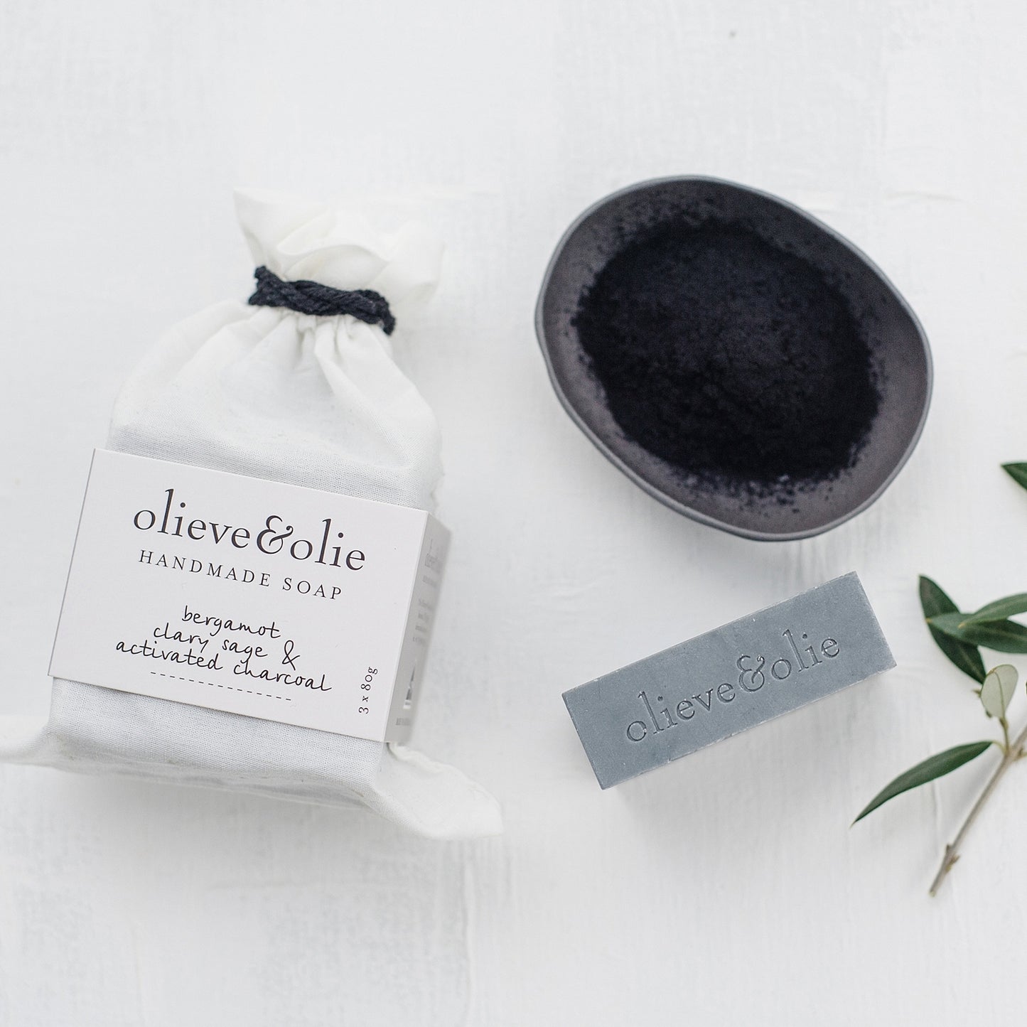 Olieve & Olie Handmade Soap.- Bergamont Clary Sage & Activated Charcoal