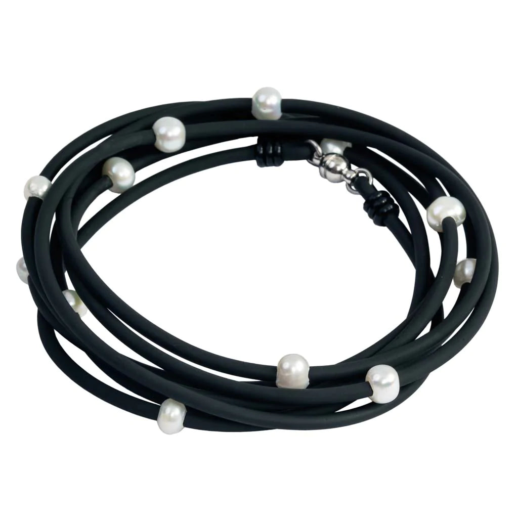 Frank Ideas Rubber & Pearl Necklace - Black