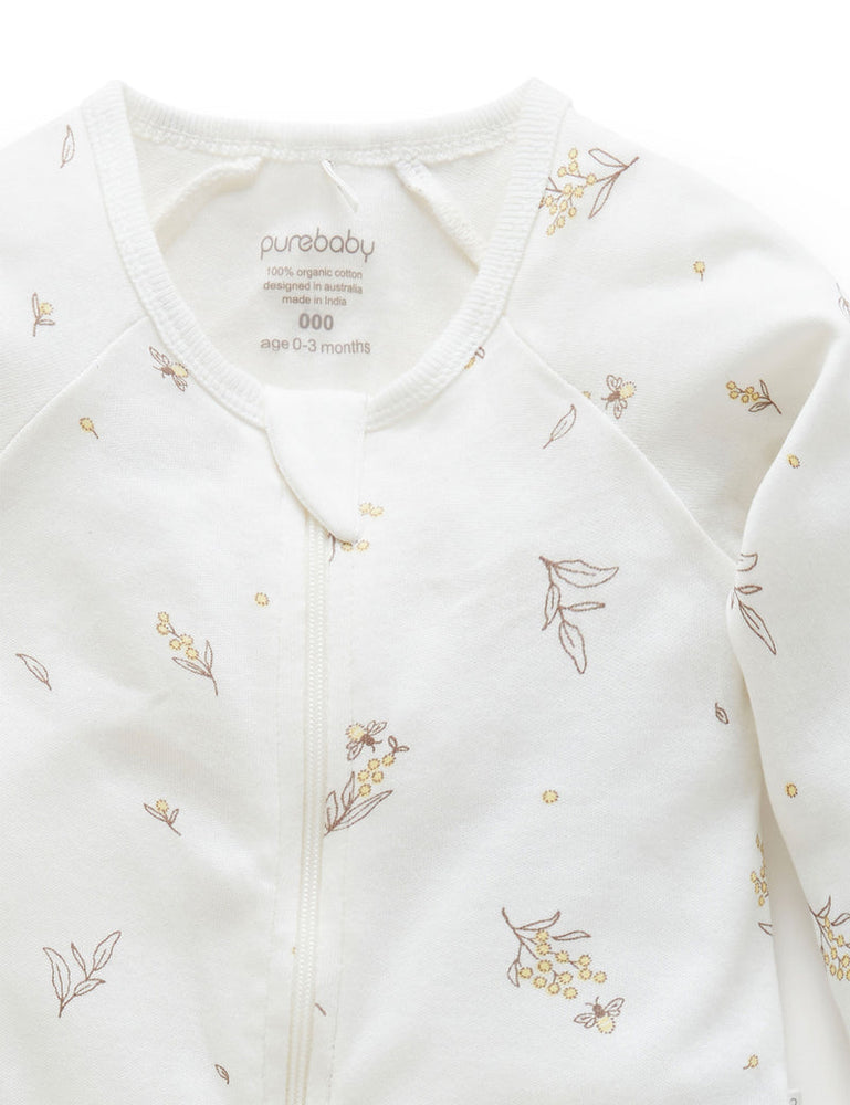 Pure Baby Zip Growsuit - Vanilla/Wattle Bee