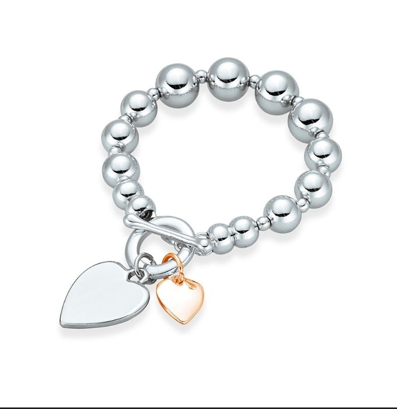 Allure Double Heart Fob Bracelet - Silver