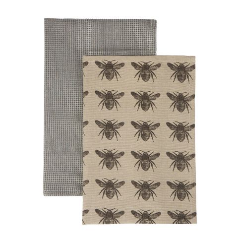Honey Bee Tea Towel Charcoal