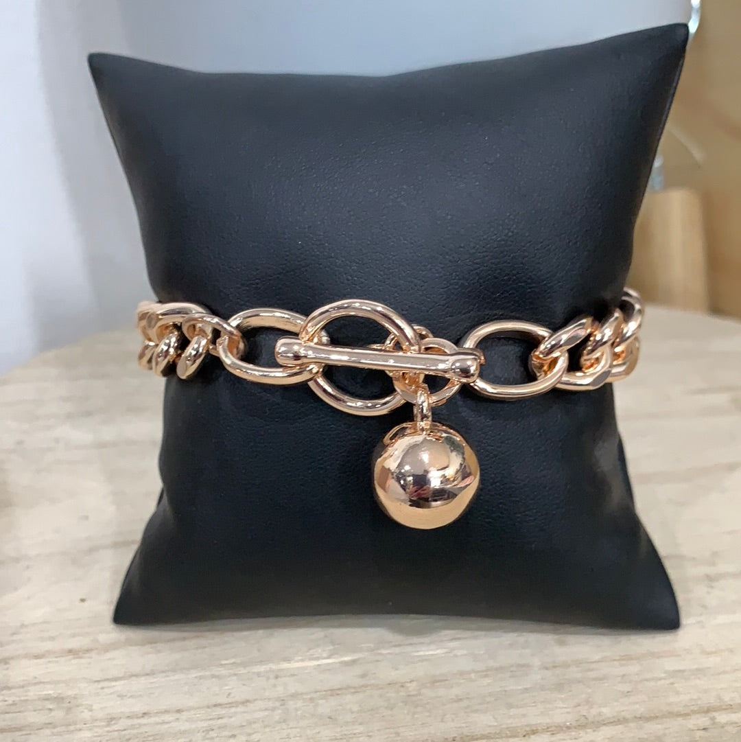 Allure Curb Link Bracelet with Ball Charm - Rose Gold