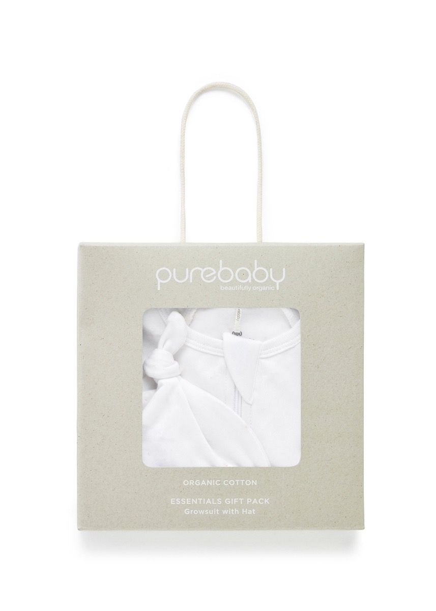 Purebaby Zip Growsuit & Hat Pack - Pale Grey