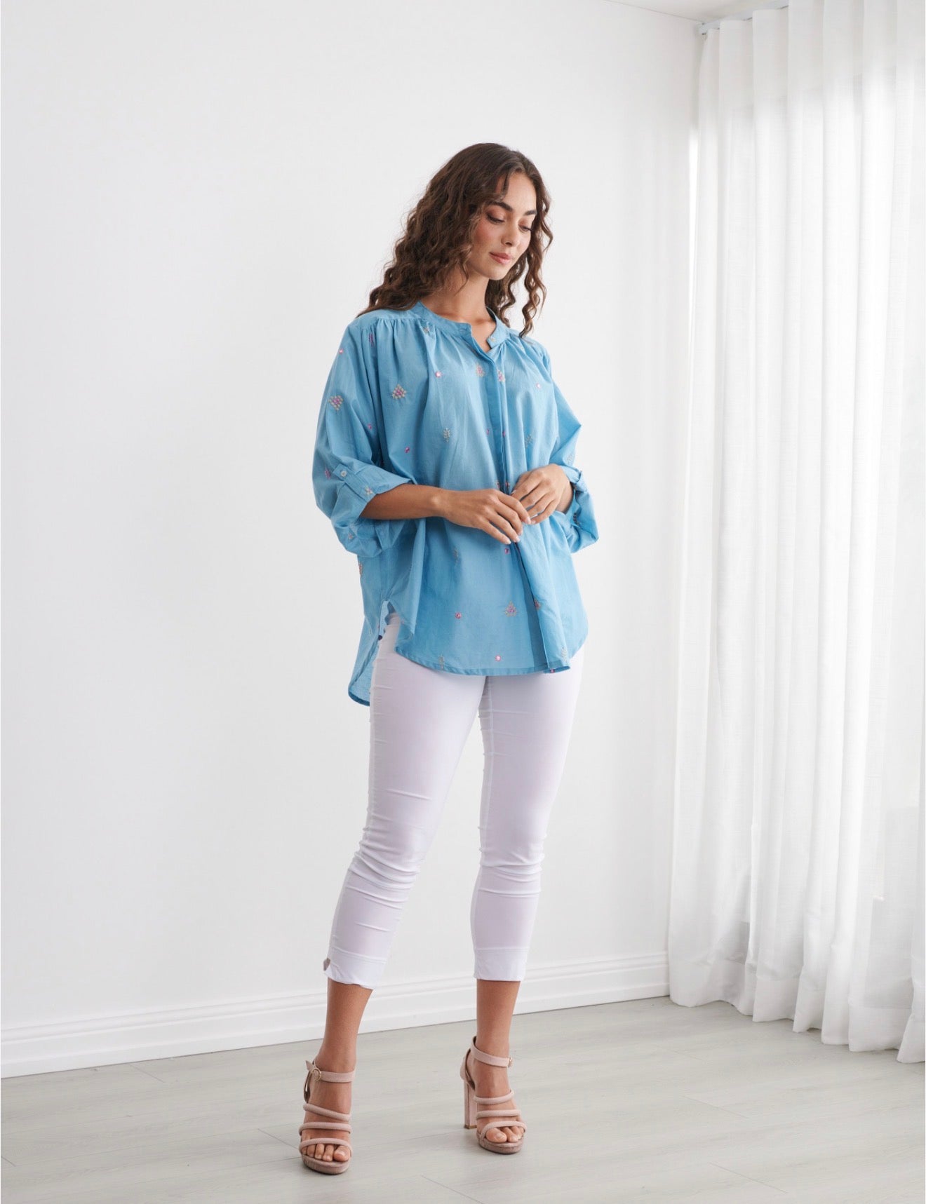 Caju Embroided Hidden Button Shirt