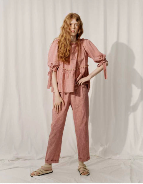 Matilda Bow Top - Flamingo Gingham