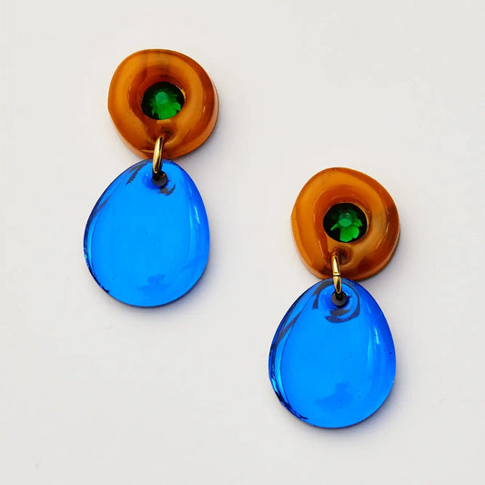 Jam Gem Earrings- Brown/ Cobalt