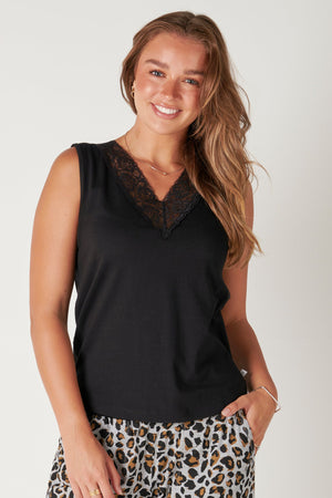 
            
                Load image into Gallery viewer, Lace Trim Tank - Black
            
        