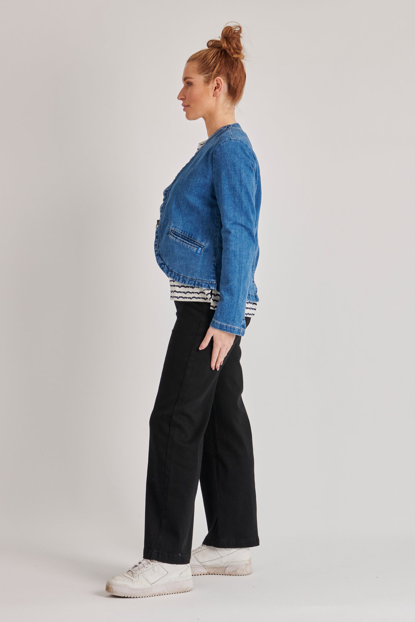 Denim Scoop Hem Blazer - Mid Blue