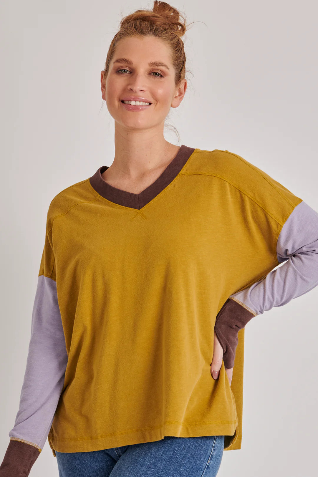 Step Hem Panel Detail Top - Grape & Olive