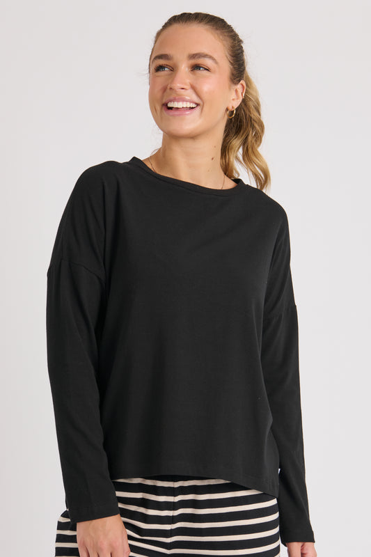 Back Drop Long Sleeve Tee - Black