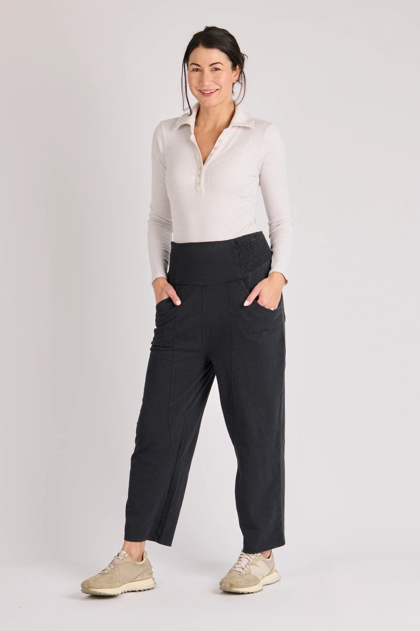 Shirred Waist Pant- Washed Black
