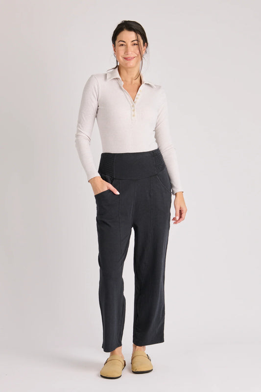 Shirred Waist Pant- Washed Black