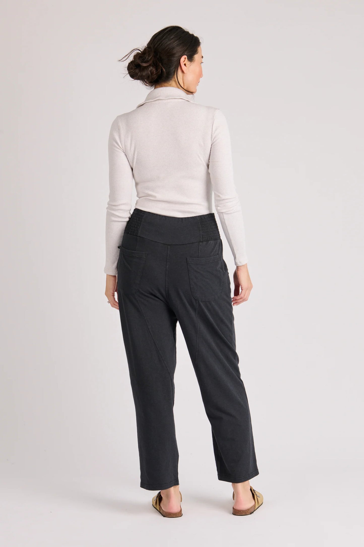 Shirred Waist Pant- Washed Black