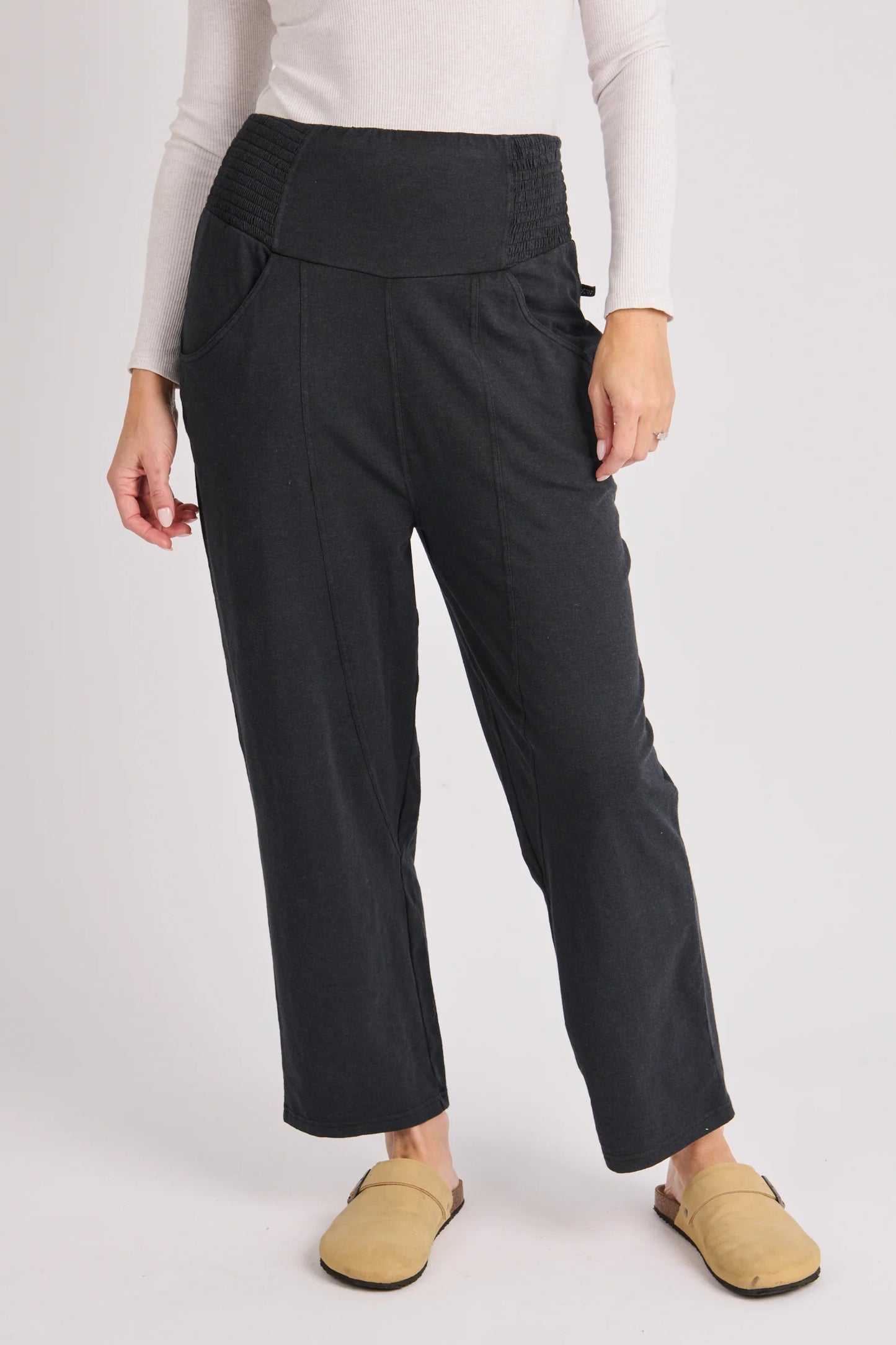 Shirred Waist Pant- Washed Black