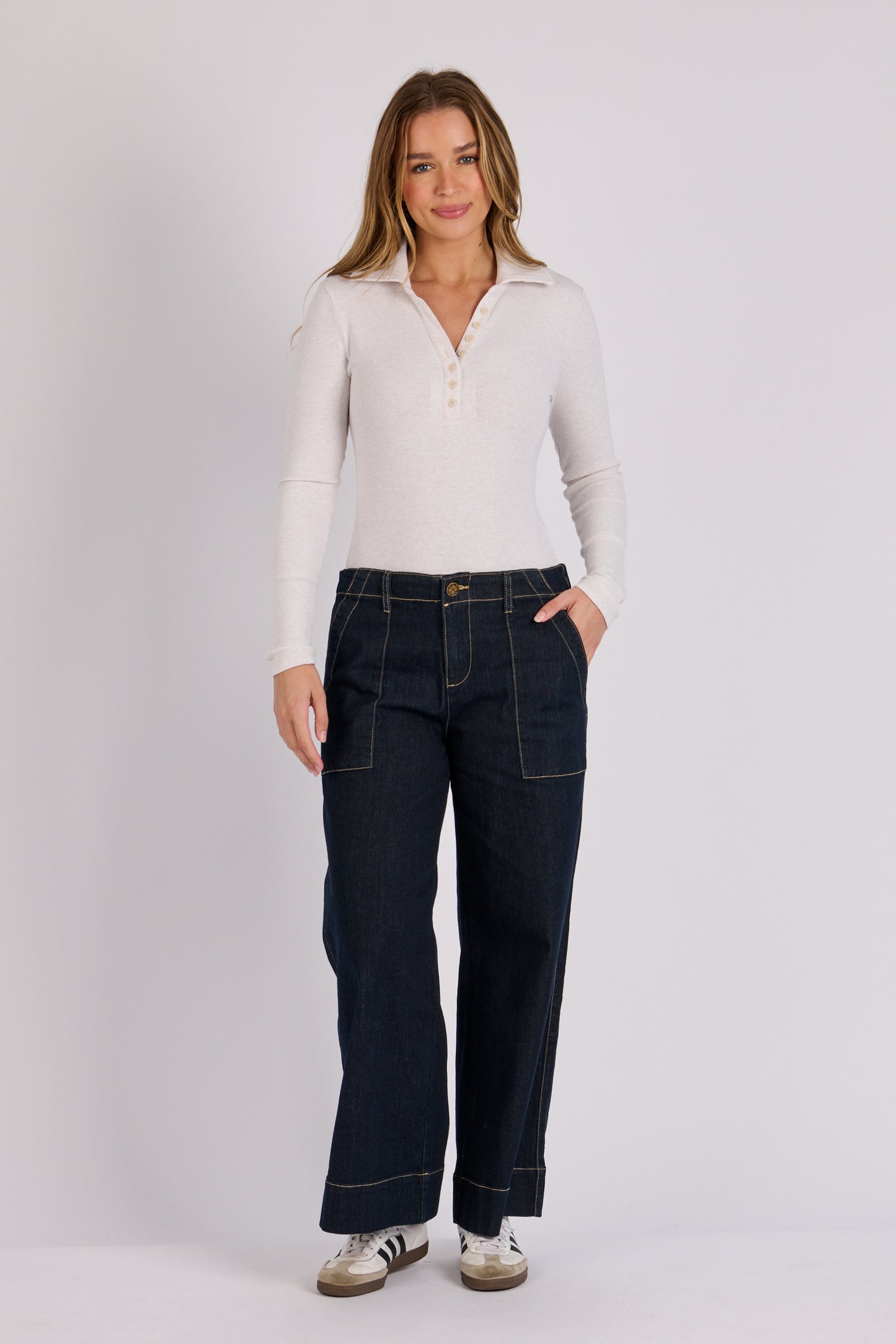 Wide Leg Jeans - Dark Blue