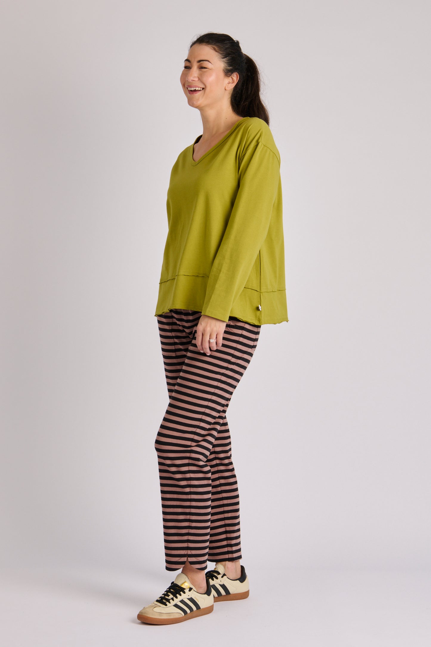 Step Hem Top- Moss Green