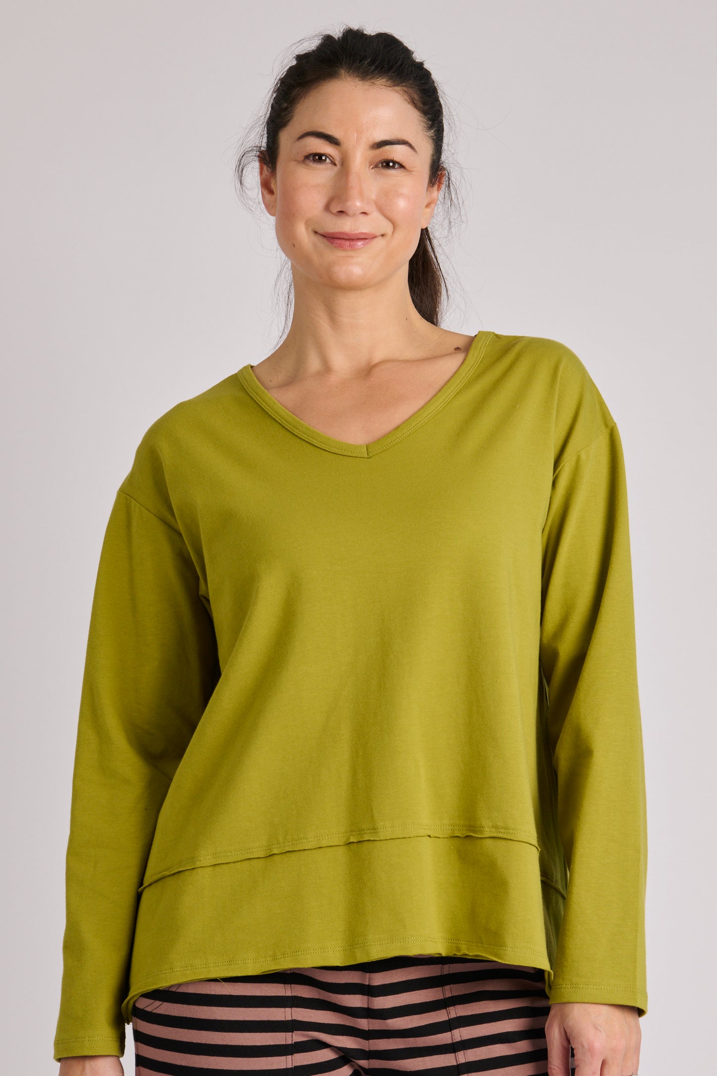 Step Hem Top- Moss Green