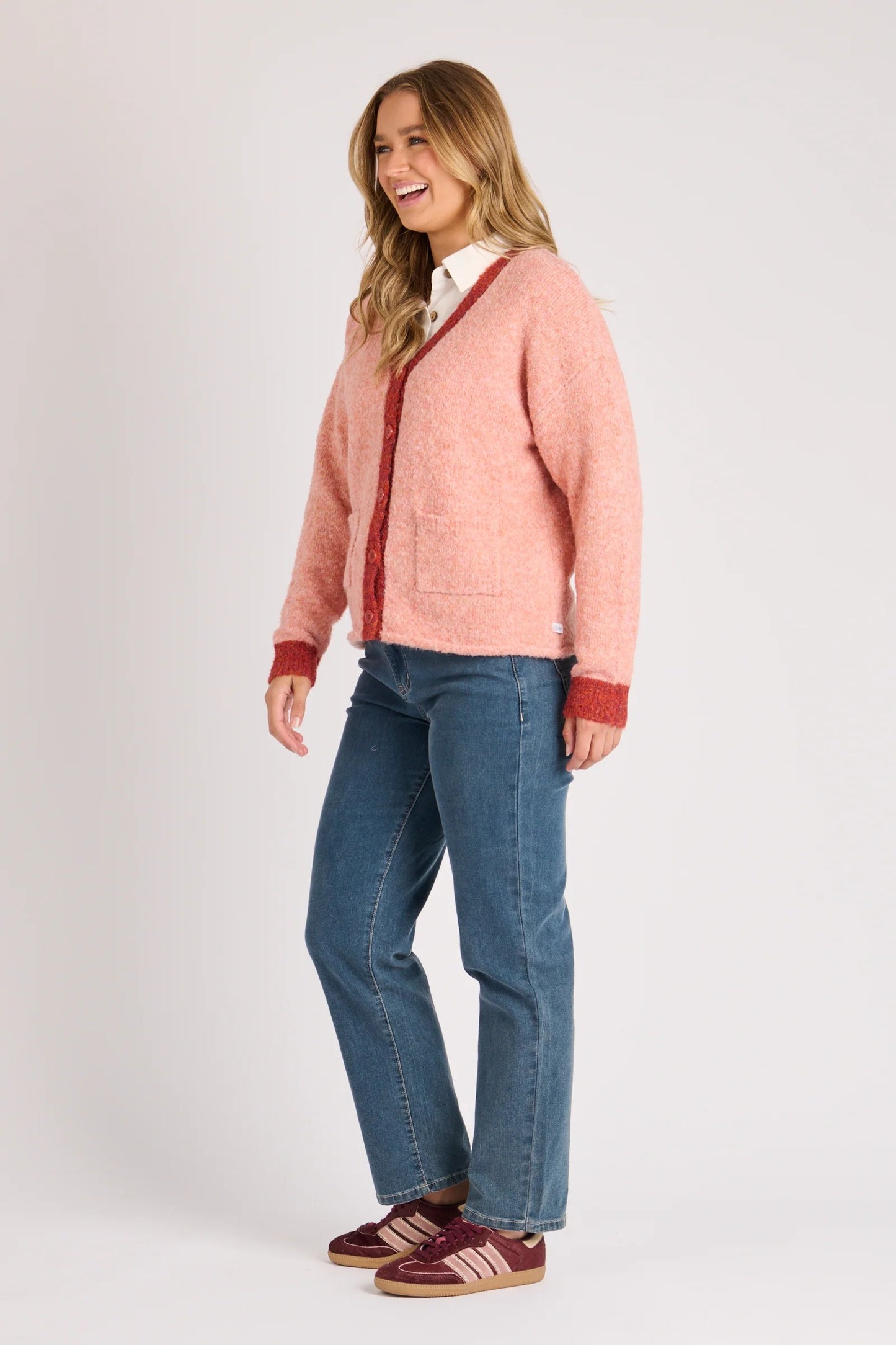 V Neck Cardigan - Cherry