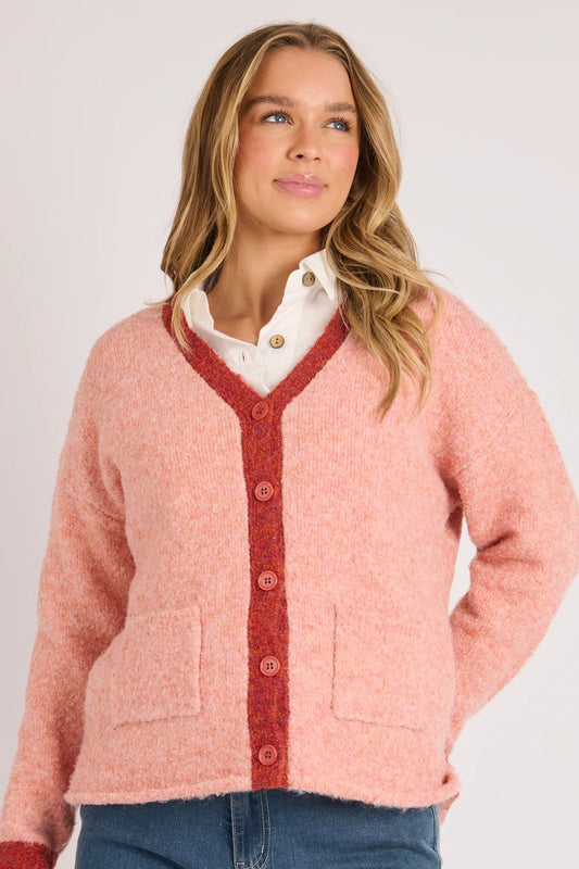 V Neck Cardigan - Cherry