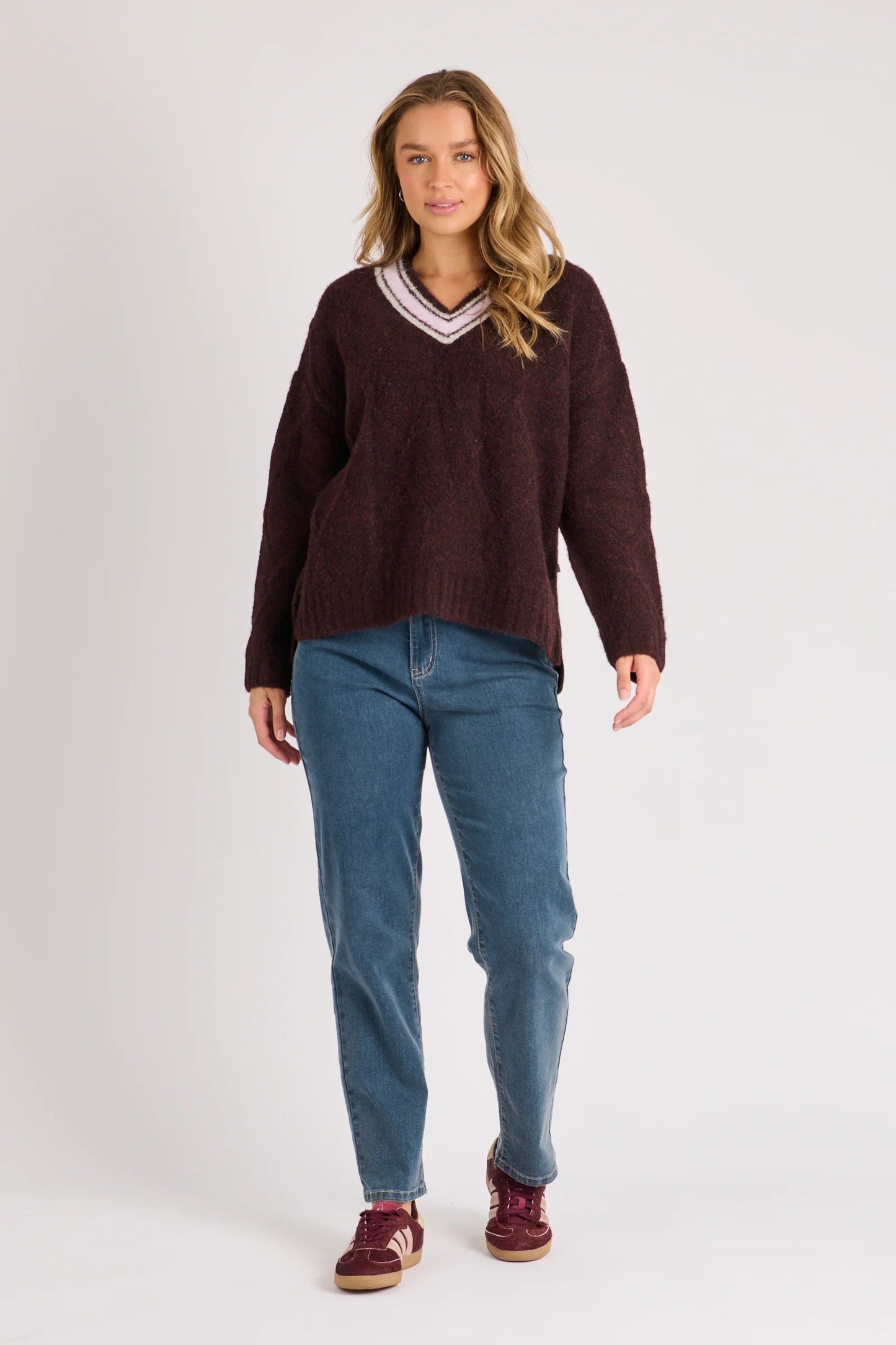 V Neck Detail Jumper - Dark Cherry