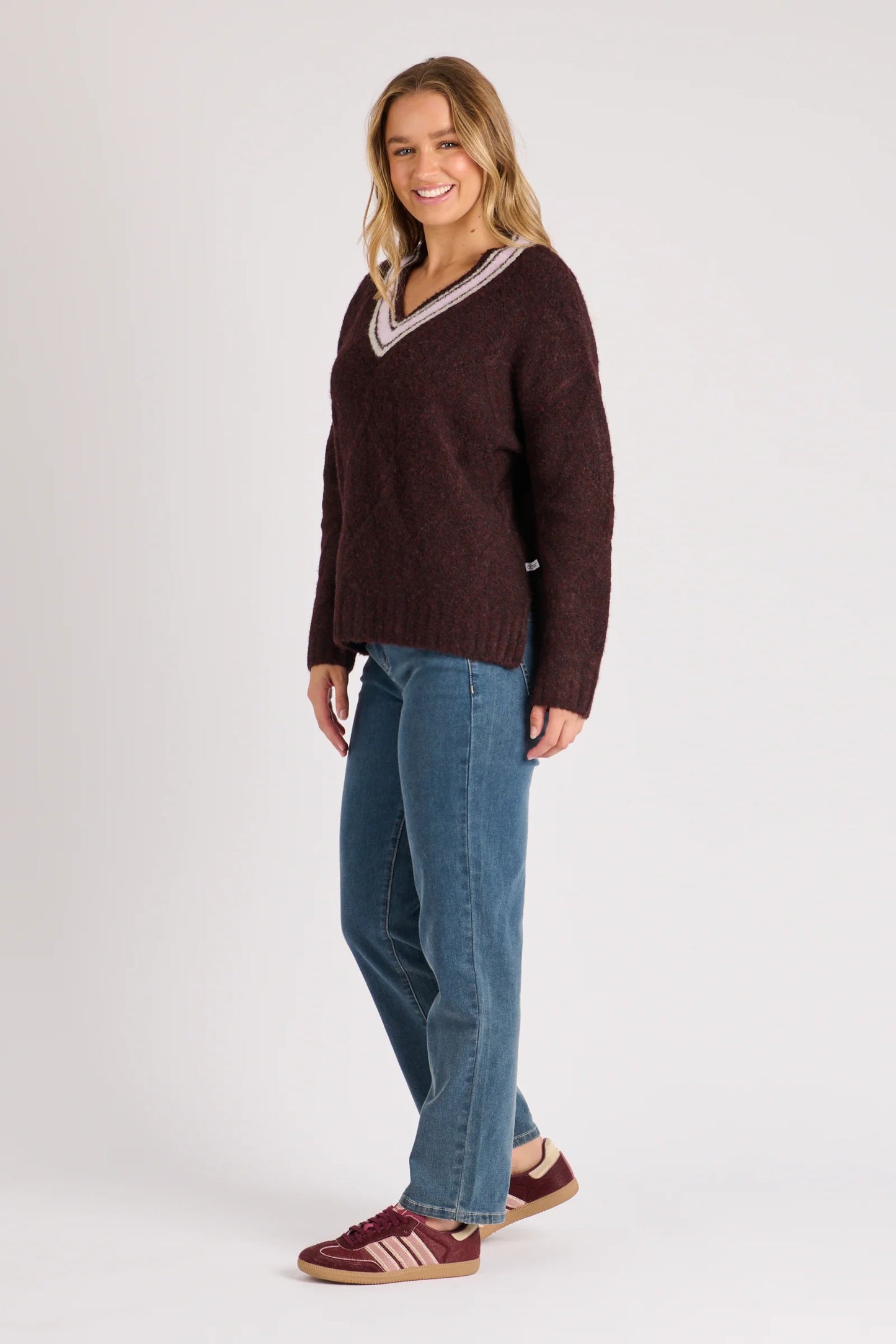 V Neck Detail Jumper - Dark Cherry