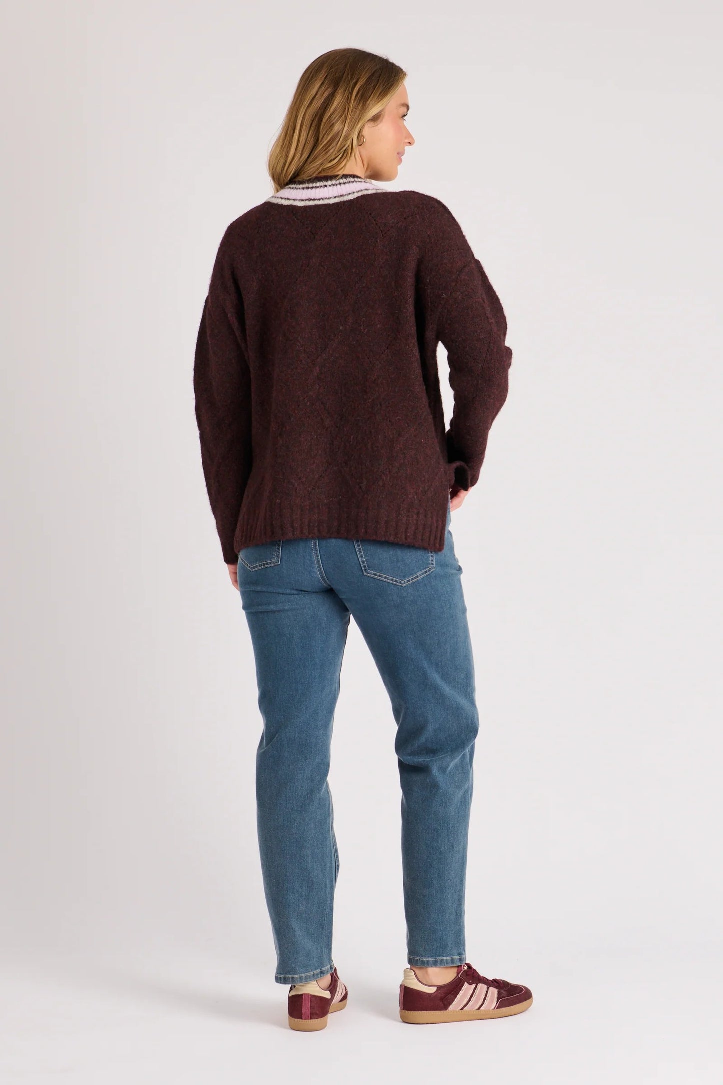 V Neck Detail Jumper - Dark Cherry