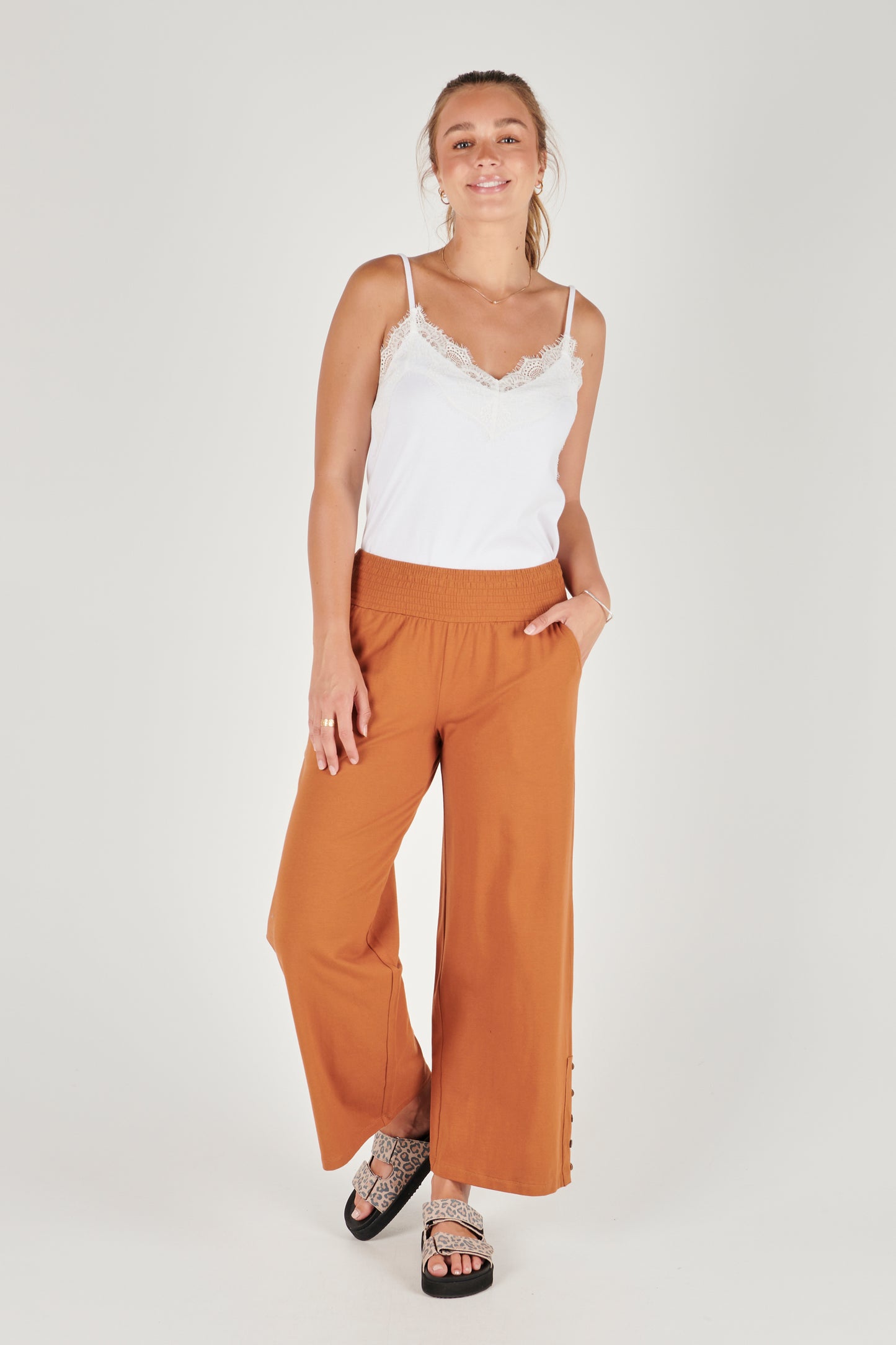 Zara Shirred Waist Pant - Caramel