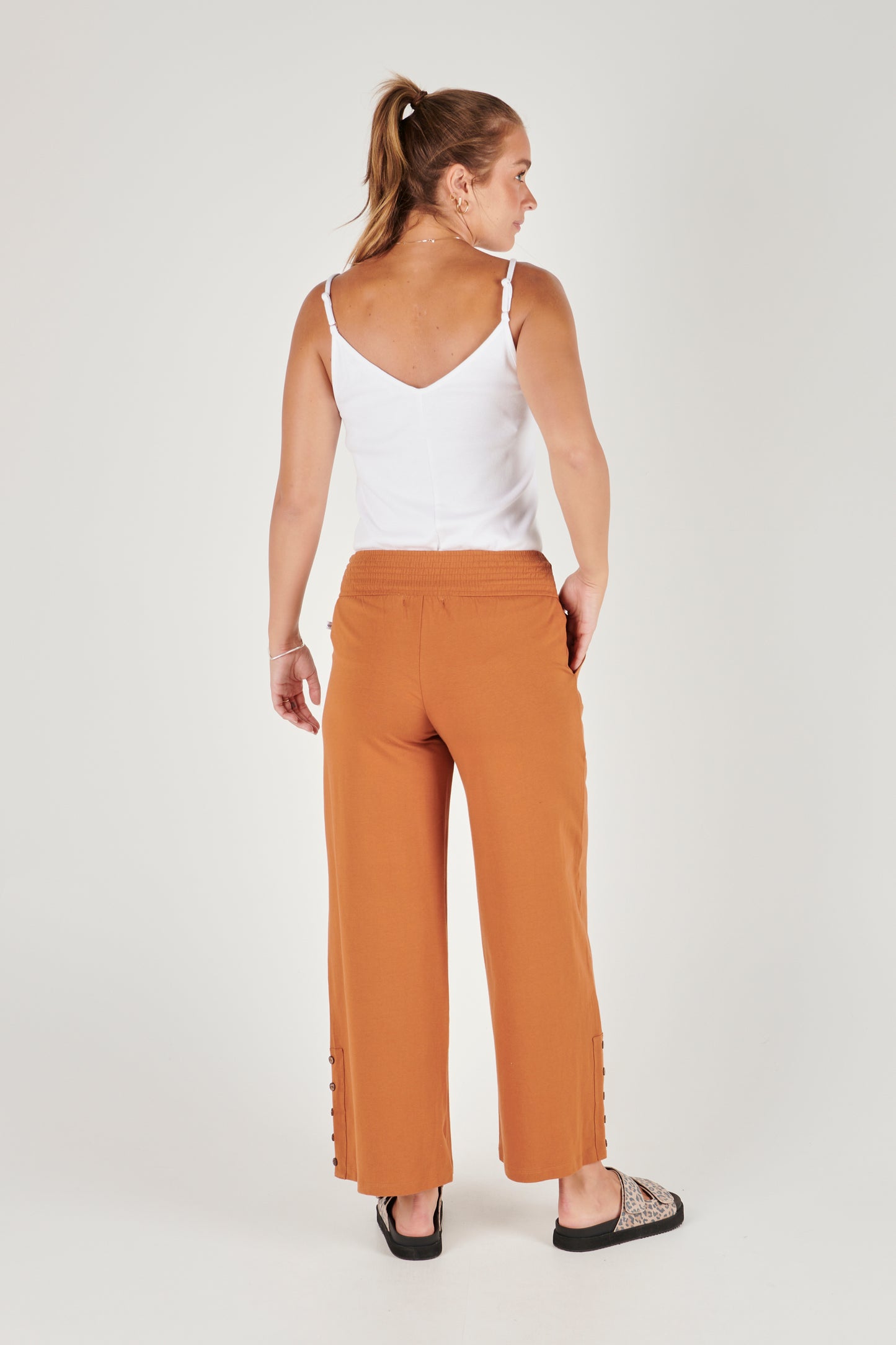 Zara Shirred Waist Pant - Caramel
