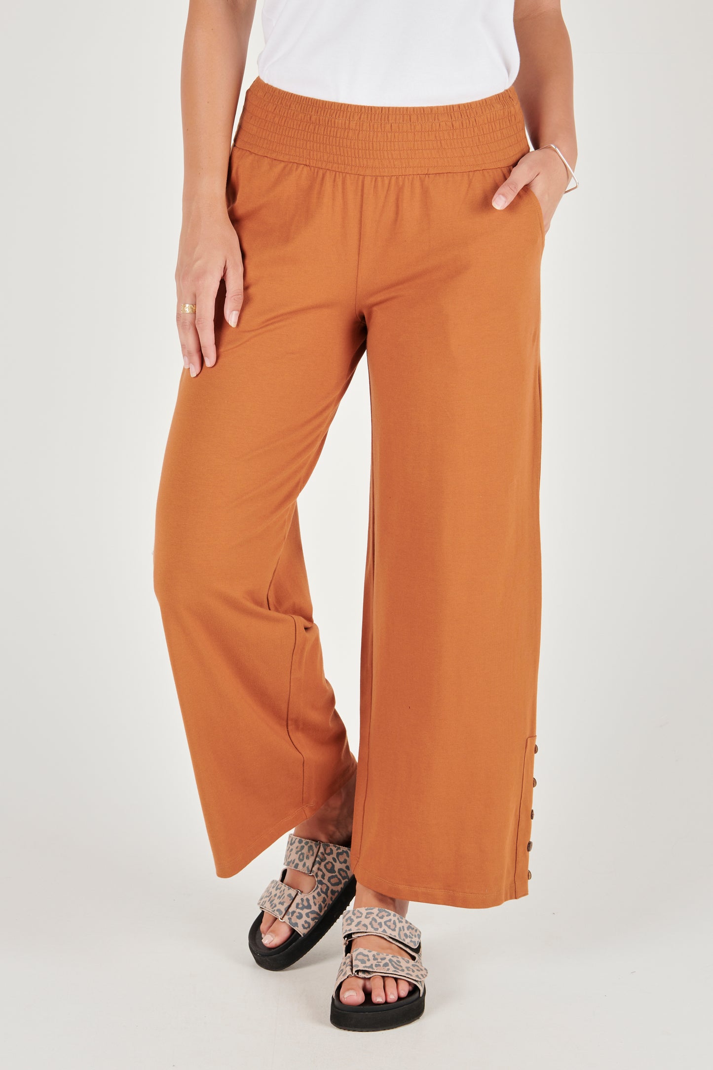 Zara Shirred Waist Pant - Caramel