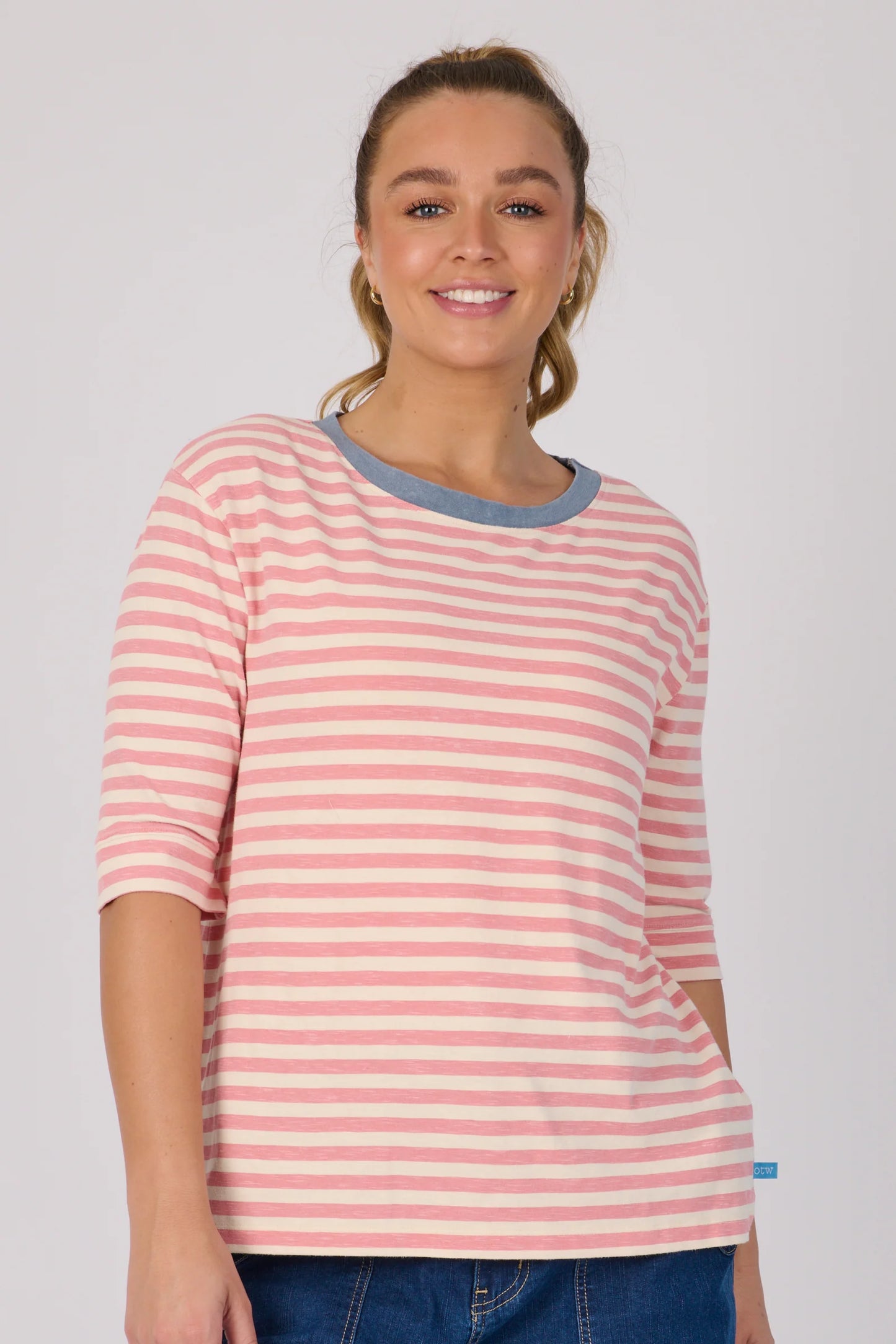 Cuff Sleeve Tee - Pink Stripe