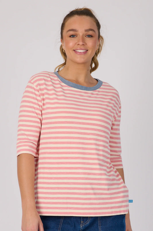 Cuff Sleeve Tee - Pink Stripe