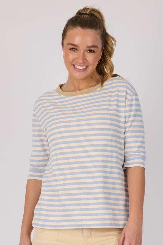 Cuff Sleeve Tee - Blue Stripe