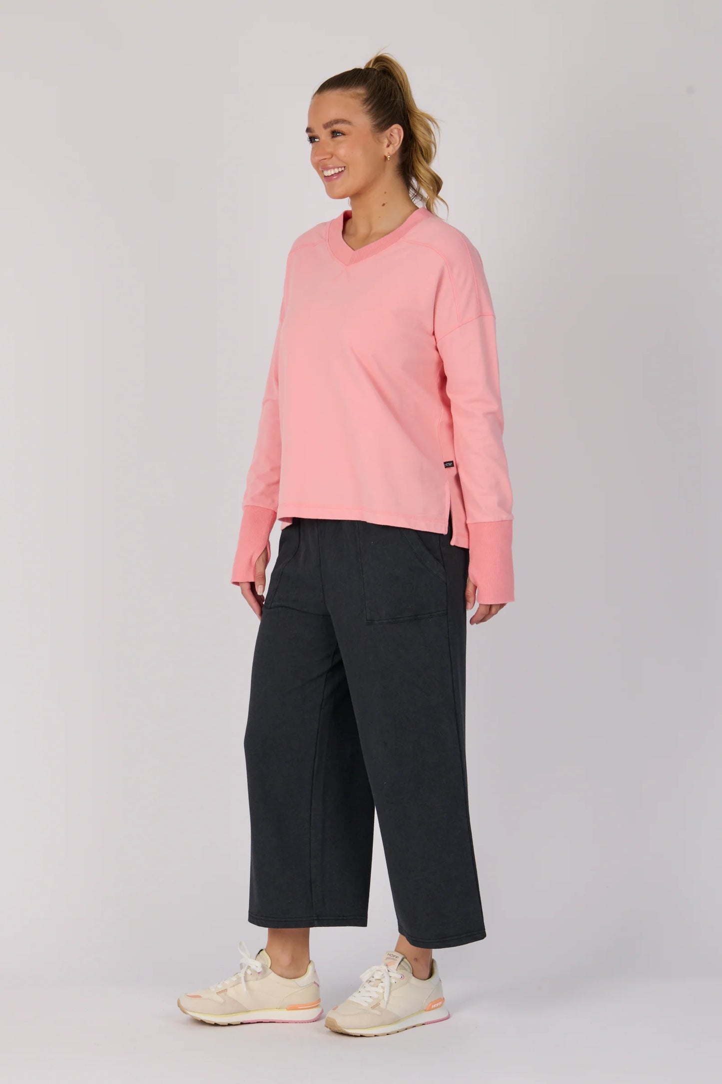 V Neck Stitch Detail Top - Pink