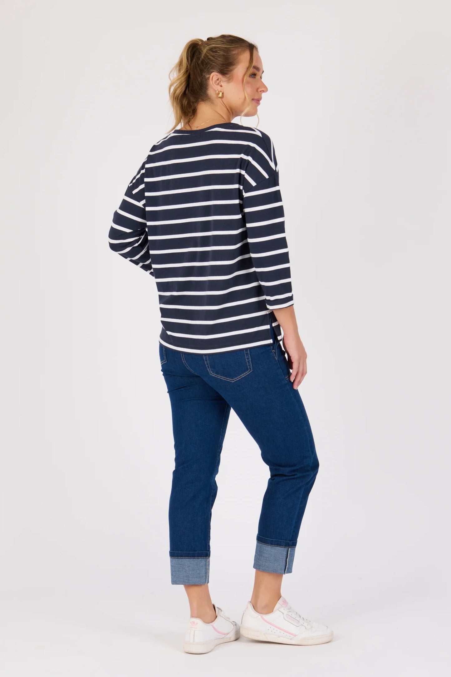3/4 Sleeve Tee- Blue/White Stripe