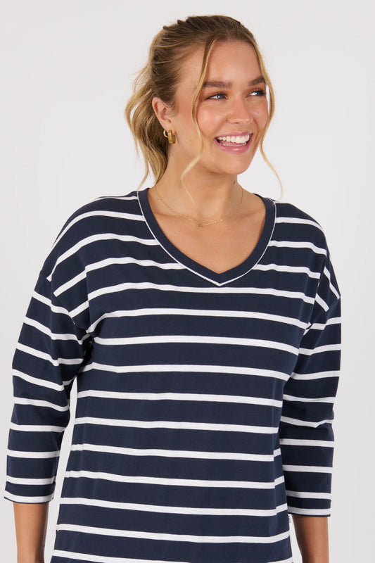 3/4 Sleeve Tee- Blue/White Stripe