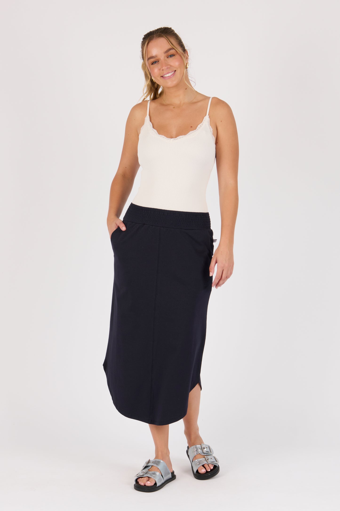 Scoop Hem Skirt- Blue Graphite