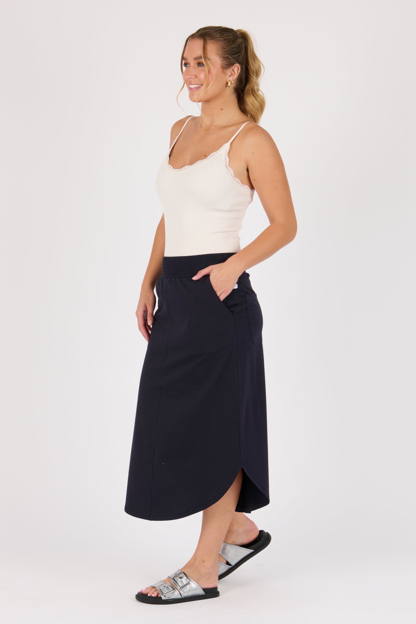 Scoop Hem Skirt- Blue Graphite